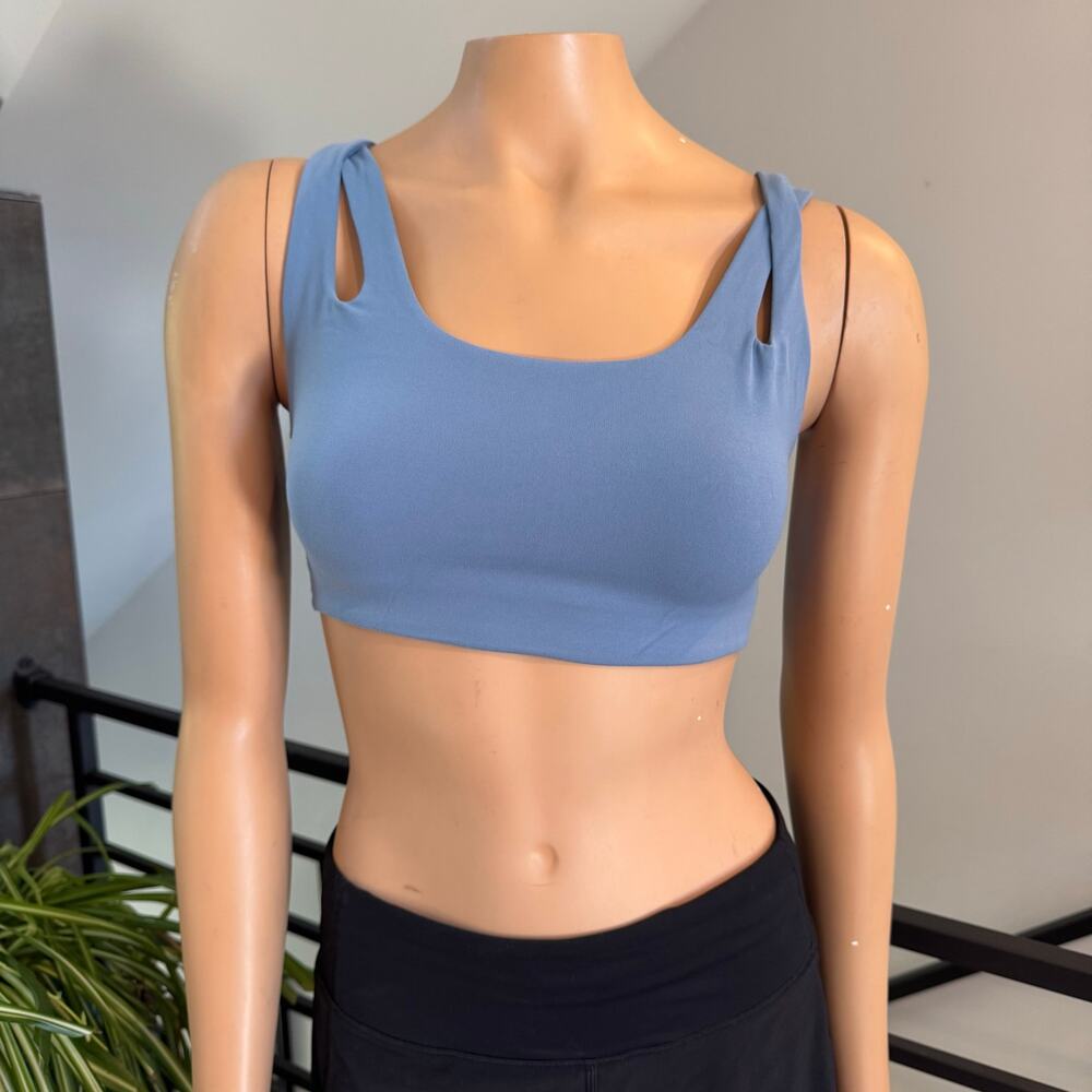 Athleta Asana Sports Bra Cottage Blue Powervita Low Impact Yoga Top Size XS